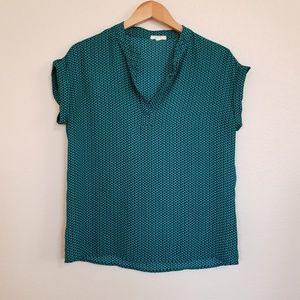 Pleione Geometric Printed Green Blouse Top XS